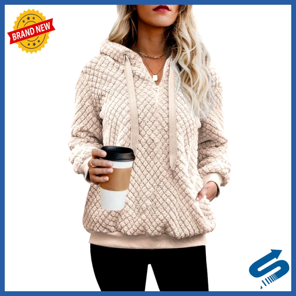 Oversized Sherpa Fleece Hoodie, 1/4 Zip Pullover With Pockets, Warm Winter